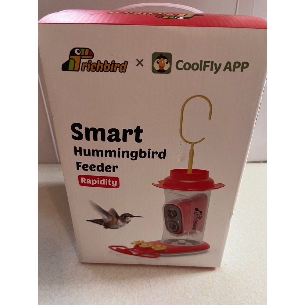 Richbird Smart Hummingbird Feeder HD Camera AI ID CoolFly APP Rapidity Red